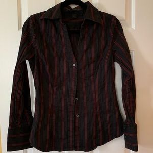 Red and black stripe button down shirt